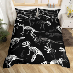 Juura Ajastu Tekikatted Kerged Tekikatted Magamistoa Dekoor Dinosaurus Illustratsioonid Skelett Bioloogia Ajaloolised Voodipesu Komplektid EU Single(135*200cm)3pcs