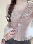 Uus Kawaii Lolita kootud kampsun naistele Jaapani magus pitsist kampsun-mantel Naiste vabaaja Korea &scaron;ikk kitsas elegantne kootud pealmine osa M roosa