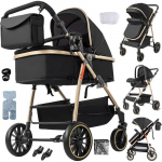 Poussette 3 en 1 B&eacute;b&eacute; Combin&eacute;e Pliable 1 Clic R&eacute;versible Face Parent/Monde Cadre Aluminium L&eacute;ger Confort Citadine Compacte must