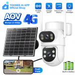 YOOSEE Ai Kaheobjektiiviga AOV P&auml;ikesetoitega Kaamera HD 10MP 4G SIM-kaardiga Kaamera 7800mAh Aku Veekindel &Ouml;&ouml;n&auml;gemine CCTV Mobiilne J&auml;lgimine Kahepoolne Intercom Videokaamera 4G Camera
