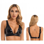 Naiste laia &otilde;larihmaga rinnahoidja, &uuml;laosa m&auml;rja v&auml;limusega lakknahast madala l&otilde;ikega Crop Tank Top Vest Clubwear 3XL must