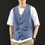 Suvi Uus Denim Vest Meestele Jaapani Vabaaja Lahtine Pesta Vana Varrukateta Mantel Mood &Uuml;hev&auml;rviline Kraeta Denim Jakk M