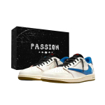 Jordan x Travis Scott Air Jordan 1 Sinine Ja Valge Konksukarp Libisemiskindel Madal &Uuml;laosa Vintage Korvpallijalatsid Naiste DZ4137-700(Meeskond2042- ) 35.5