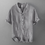 Meeste Retro Linane Vabaaja &Uuml;hev&auml;rviline L&uuml;hikeste Varrukatega Top, Toores Linane V-kaelusega Kergelt Kortsus T-s&auml;rk, Originaal&ouml;koloogia XXXL