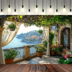 Vaip Vahemerele avaneva vaatega, lilleline pergola ja maal&auml;hedane stseen puhkuse teemalisteks kaunistusteks ja &uuml;rituste taustaks 100X150cm white