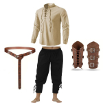 Vintage renessansiaegne meeste kost&uuml;&uuml;mikomplekt satiins&auml;rgi ja retuusp&uuml;kstega festivalideks Khaki Top Black ,M beige