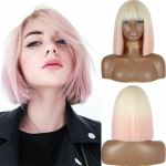 MISS WIG l&uuml;hike Bob sirgete juustega parukas ja naiste s&uuml;nteetiline Bob parukas Kuldne roosa parukas peol igap&auml;evaseks kasutamiseks &otilde;lgade pikkus
