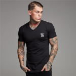 Muscleguysi lihtsa disainiga meeste l&uuml;hikeste varrukatega T-s&auml;rgid, suvised trendikad Slim-fit caSual TEES Fitness V-kaelusega alumised topid M must