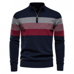 AIOPESON Meeste Patchwork Pullover Kampsun Puuvillane Casual T&otilde;mblukuga Mock Kaelusega kampsun meestele Uus talvemoodne soe kampsun meestele S 50-60 kg tumesinine