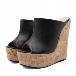 Eilyken Shoes Uusimad Peep Toe Platform Wedge Sussid Mustad Suvekingad Naised Seksikad Super K&otilde;rged Sandaalid Sussid Must 35-42 Mules PU Kumm 35 must