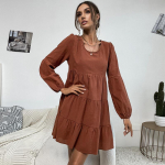 Naiste O-kaelusega &uuml;hev&auml;rviline pikkade varrukatega avar ja &scaron;ikk kleit S kohv