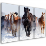 Kolmeosalise pildiga l&otilde;uendiprint Horses at a gallop Winter 60x40 pruun