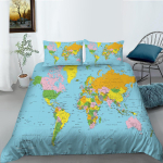 3D World Map voodipesukomplekt k&otilde;rglahutusega digiprindiga udusulgedega tekikott padjap&uuml;&uuml;r 2 v&otilde;i 3 t&uuml;kki AU180 * 210 t&auml;issuuruses kodukaunistus US Califor King 239x264cm