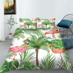 3D Flamingo voodipesukomplekt Loomade tekikott Padjap&uuml;&uuml;r 2/3 t&uuml;kki AU240 * 270 t&auml;issuuruses kiiresti kuivav dekoratiivne tekikate Baby 100x135cm