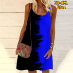 Naiste lillesinise ja musta v&auml;rviga sobiv tr&uuml;kitud minikleit, varrukateta peokleit, suvine rannakleit, p&auml;ikesekleit XS sinine