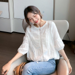 Sweet Chic lilleline &scaron;ifoonist pitss&auml;rk vabaaja laternaga varrukatega valged pluusid naiste Korea vabad naiste topid Blusas Mujer 15204 S valge
