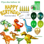 97pcs Dinosaur Birthday Party Decoration Balloons Arch Garland Kit Happy Birthday Balloons foil Curtains dino Themed Party as photo yellow