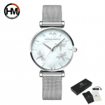 Hannah Martin kvartskellad naiste disainile Jaapan Akoya Pearl Shell Dragonfly Naiste Luksuslikud teemandid Kamm-nahast roostevabast terasest k&auml;ekellad Stainless steel roosa kuldne v&auml;rv