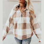 Tr&uuml;kitud ruuduline dressipluus Naiste vabaaja t&otilde;mblukuga pikkade varrukatega topp S khaki