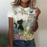 Naiste topid Mood Cat Print T-s&auml;rk Y2k Riietus T&uuml;drukud Kawaii Tee O-kaelusega Animal Harajuku Pullover Suvine L&uuml;hikeste varrukatega T-s&auml;rk M