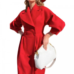 Naised Vintage laternaga varrukad villased mantlid, lahtik&auml;iv krae, pikad jakid naiste s&uuml;gistalvine kaherealine &uuml;ler&otilde;ivaste mantel L punane