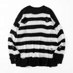 Musta triibuga kampsunid h&auml;vitatud l&otilde;hki kampsun Meeste pullover Hole kootud džemprid Meeste &uuml;lisuur kampsun Harajuku pikkade varrukatega topid 2XL