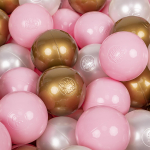 KiddyMoon 50 palli/7cm-2.75in pehmest plastikust m&auml;ngupallid lastele v&auml;rvilised sertifitseeritud made in eu, puuderroosa/p&auml;rl/kuldne 50 Balls/7cm-2.75in