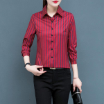 Naiste kevad-s&uuml;gis Korea rohelised punased topid Naiste pikkade varrukatega kontorirev&auml;&auml;riga krae &scaron;ifoonist triibuline s&auml;rk S punane