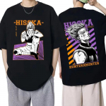 Anime Hunter X Hunter Hisoka T-s&auml;rk kahepoolse tr&uuml;kiga Unisex naiste mood vabaaja T-s&auml;rk Harajuku puuvillased lahtised s&auml;rgid t&auml;navar&otilde;ivad L