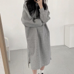 S&uuml;gis- ja talvine kapuutsiga pullover, pikk higistusega naiste avar salendav keskmise pikkusega &uuml;le p&otilde;lve ulatuv fliisvoodriga kleit One Size must