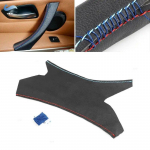 Microfiber Leather Inner Handle Pull Cover For BMW 3 Series E90 E91 Interior Left Door Panel Cover Trim Black with red blue line