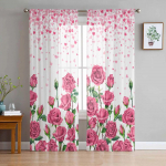 Roosa roos Romantiline Luksuslik t&uuml;llkardinad Moodne elutuba K&ouml;&ouml;k Sifoonkardin Magamistuba L&auml;bipaistev Valance kardin 135W x 160H(cm)