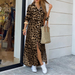 QICED Leopard Print Euroopa ja Ameerika naiste moe seeliku l&otilde;hikuga pikk s&auml;rk S