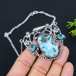 Naturaalne Kariibi mere larimar, topaas 925 h&otilde;bedast kaelakee 18 U5B01