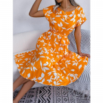 Ins Style Casual Leaf l&uuml;hikeste varrukatega plisseeritud kleit naistele S bordoo