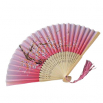 Bambusest vintage kokkupandav ventilaator, kaasaskantav hiina stiilis tantsuventilaator elegantse lillemustri ja tutiga A
