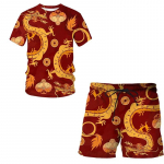 V&auml;rviline Dragon totem T-s&auml;rk + l&uuml;hikesed p&uuml;ksid, &uuml;likond, meeste vabaaja 3D-prindiga etnilise stiiliga dressikomplekt, suvine unisex rahvap&auml;rased topid XXL