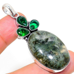 Natural Prehnite, Diopside Gemstone 925 Sterling Silver Pendant 2.25 m3y08