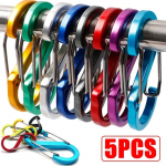 5/20 tk karabiinklambrid alumiiniumsulamist S kujuga &otilde;ues ronimine matkamiseks EDC vedru v&otilde;tmehoidja konks topeltlukuga pandlaga v&otilde;tmehoidja 5PCS (Multicolor)