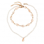 2 Pcs Women Necklace Seashell Length Lobster Clip Adjustable Ancklets Retro Bohemian Style Beaded A