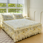 100% puuvillane King Queen Size Princess pitsvoodi seelik, paks tepitud voodikate Puhas puuvillane voodikate ilma padjap&uuml;&uuml;rita 200x220x45cm 1pc