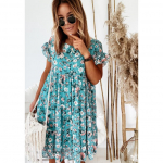 Suvine naiste kleit L&uuml;hikeste varrukatega &uuml;mmarguse kaelusega Moodsad seksikad mustriga kleidid S roheline