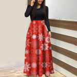 Naiste mood vabaaja j&otilde;uluprintidega &uuml;mara kaelusega pikkade varrukatega &uuml;lisuur maksikleit XXL sinine