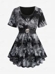 Rosegal Plus Size Distressed Dye Dye Ajalehetr&uuml;kk Punutud kaela pealuu pandla top L must