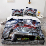 Retro auto voodipesukomplekt 3D HD tr&uuml;kitud lastele teismelistele meestele tekikott padjap&uuml;&uuml;rile 2/3 tk &uuml;heinimesevoodile kuningliku suurusega voodikate kingitus DE 100x135cm
