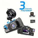 HD 1080P auto-DVR-kaamera 2/3 objektiiviga 2-tolline armatuurkaamera s&otilde;idusalvesti lainurk-&ouml;ise n&auml;gemisega G-sensori ahelaga salvestav auto esi- ja tagakaamera sees 3 lens+32G TF Card must