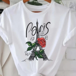 Mood, Naiste Ilus Raudtorn Rose Print T-s&auml;rk Naljakas vabaaja O-kaelusega l&uuml;hikeste varrukatega T-s&auml;rk Suvine naiste T-s&auml;rk XS valge