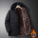Meeste Paks Soe Bomber Jope Meeste Paks Soe Plush Parkad Kapuutsiga mantel Fliis Meeste jakid V&auml;lisriided Jaqueta Masculina L must