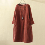 Naiste vintage taskud velvetist &uuml;hev&auml;rviline pikkade varrukatega vaba vabaaja kleit XL khaki