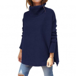 Turtleneck Batwing, pikkade varrukatega, k&uuml;ljelt poolitatud soonikkoes k&auml;tised Pullover Kampsun Talvine &uuml;hev&auml;rviline Oversized soe kampsun Kampsun Naiste riided S kuninglik sinine v&auml;rv